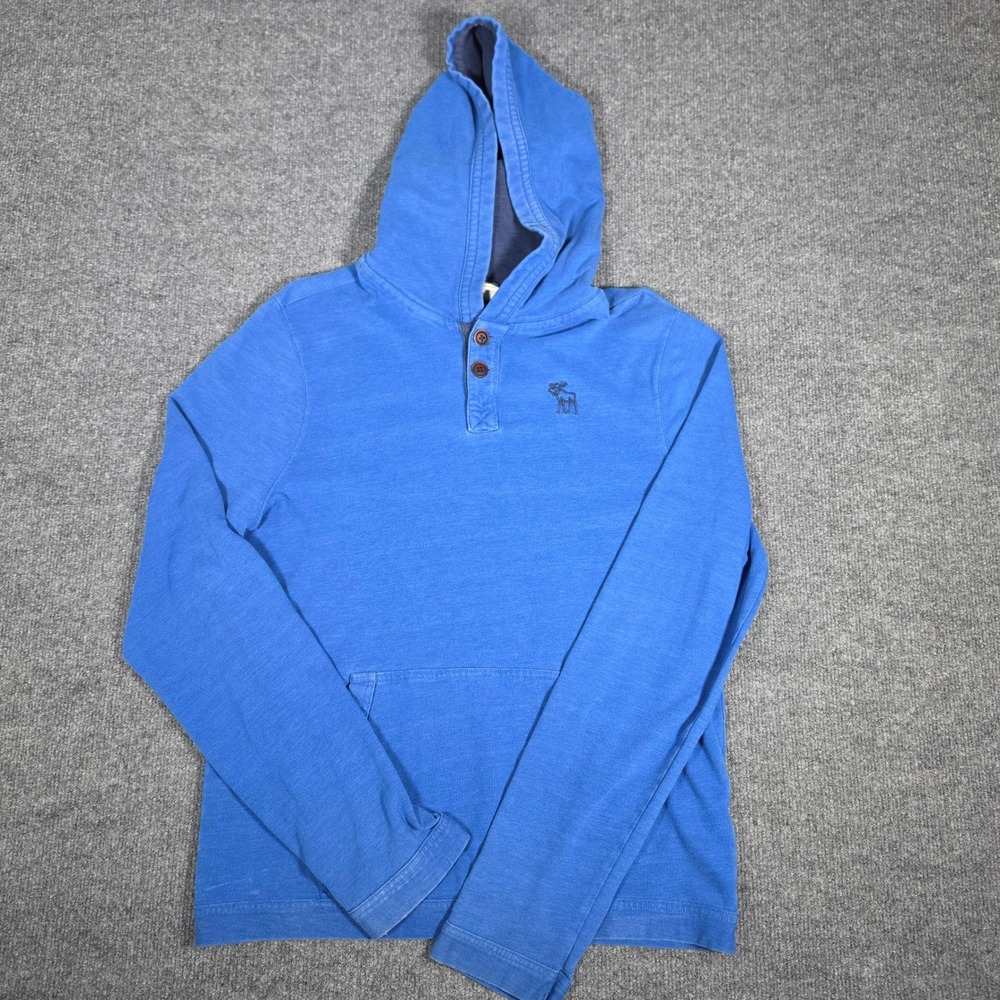 Abercrombie & Fitch Mens Muscle Fit Henley Hoodie Blue Long Sleeve Medium